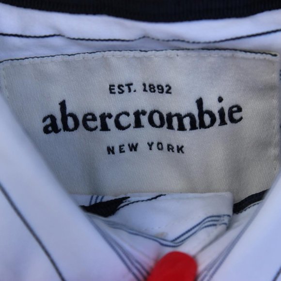 ABERCROMBIE YOUTH BOYS DRESS SHIRT WHITE BLUE PINSTRIPE SIZE MEDIUM BUTTON CUFFS - Picture 2 of 6